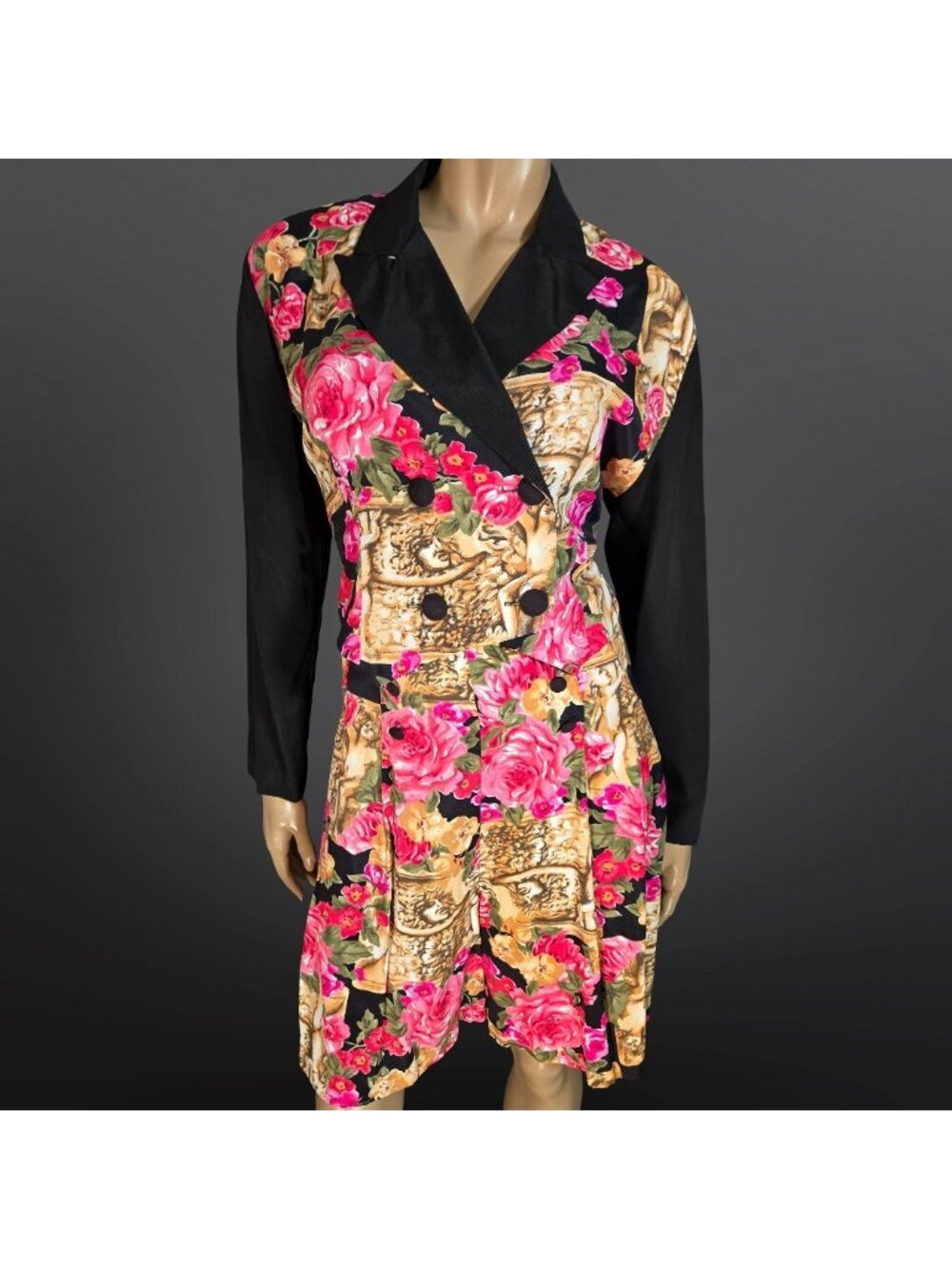 Vintage 90s Rampage Cropped Blazer Bermuda Shorts Set Size M Floral Cherub Print